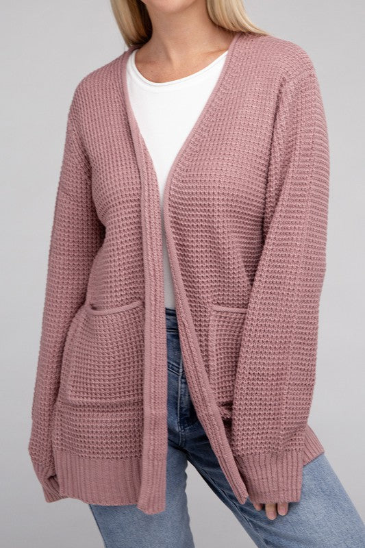 Low Gauge Waffle Open Cardigan Sweater ZENANA