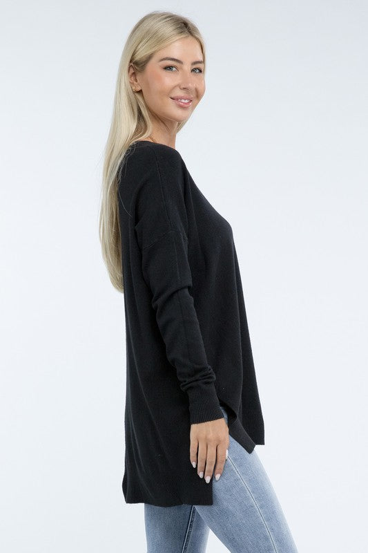 Hi-Low Hem Front Seam Sweater ZENANA