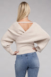 Zenana Viscose Cross Wrap V-Neck Pullover Sweater