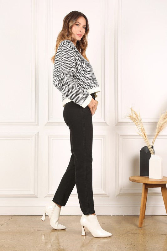 Herringbone Pattern Crew Neck Sweater Lilou