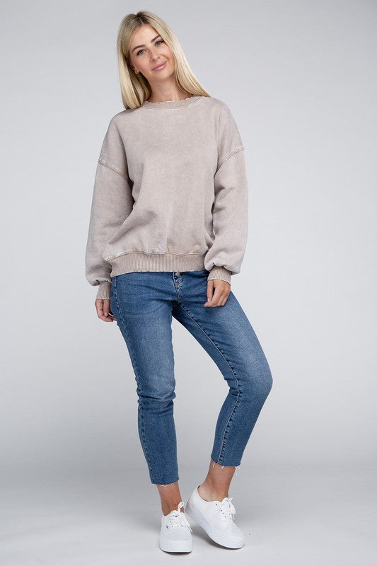 Acid Wash Fleece Oversized Pullover ZENANA