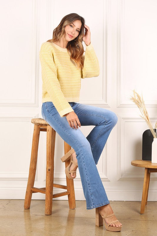 Herringbone Pattern Crew Neck Sweater Lilou