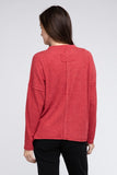 Ribbed Brushed Melange Hacci Sweater with a Pocket ZENANA