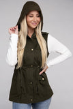 Drawstring Waist Military Hoodie Vest ZENANA