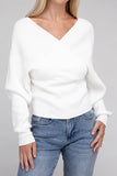 Zenana Viscose Cross Wrap V-Neck Pullover Sweater