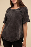 Back Patch Crinkle Washed Raglan Sleeve T-Shirt ZENANA