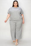 Double Take Full Size Texture Short Sleeve Top and Pants Set Double Take