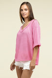 Zenana Brushed Waffle Exposed-Seam 3/4 Sleeve Top