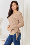 Double Take Drawstring Ribbed Long Sleeve T-Shirt Trendsi