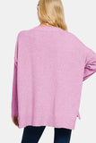 Zenana V-Neck Side Slit High-Low Sweater Trendsi