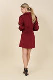 Lilou Satin Collared Wrap Side Zipper Long Sleeves Mini Dress Lilou