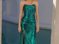 Juliet Luxe Metallic Strapless Slit Evening Gown JT2500A