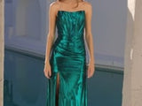 Juliet Luxe Metallic Strapless Slit Evening Gown JT2500A