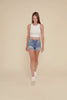 Zenana Mid Rise Raw Frayed Hem Denim Shorts