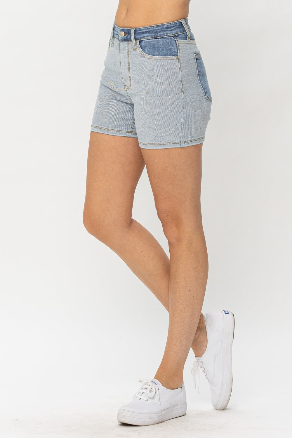 Judy Blue Full Size Color Block Denim Shorts - Rosa Apparel