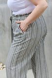 Heimish Find Your Path Full Size Paperbag Waist Striped Culotte Pants - Rosa Apparel