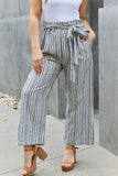 Heimish Find Your Path Full Size Paperbag Waist Striped Culotte Pants - Rosa Apparel