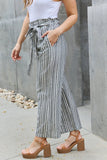 Heimish Find Your Path Full Size Paperbag Waist Striped Culotte Pants - Rosa Apparel