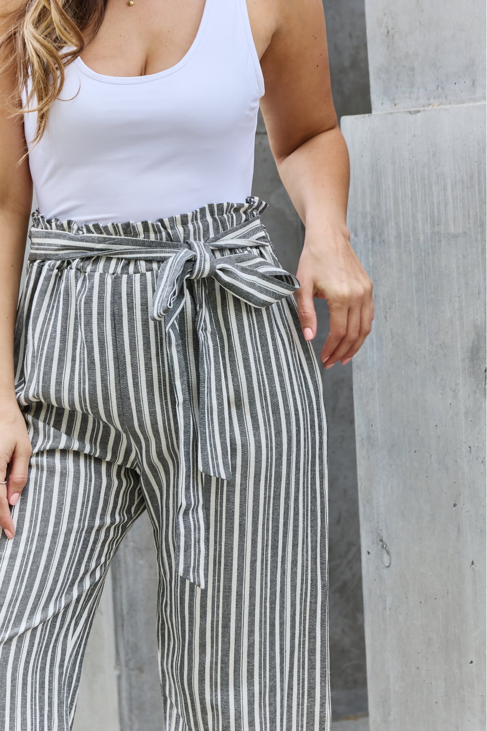 Heimish Find Your Path Full Size Paperbag Waist Striped Culotte Pants - Rosa Apparel