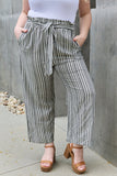 Heimish Find Your Path Full Size Paperbag Waist Striped Culotte Pants - Rosa Apparel