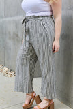 Heimish Find Your Path Full Size Paperbag Waist Striped Culotte Pants - Rosa Apparel