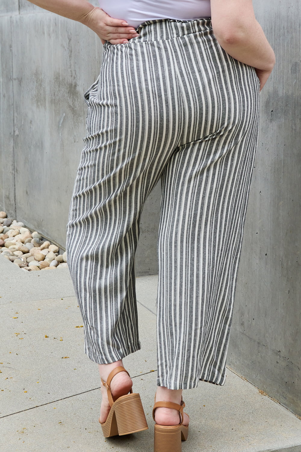 Heimish Find Your Path Full Size Paperbag Waist Striped Culotte Pants - Rosa Apparel